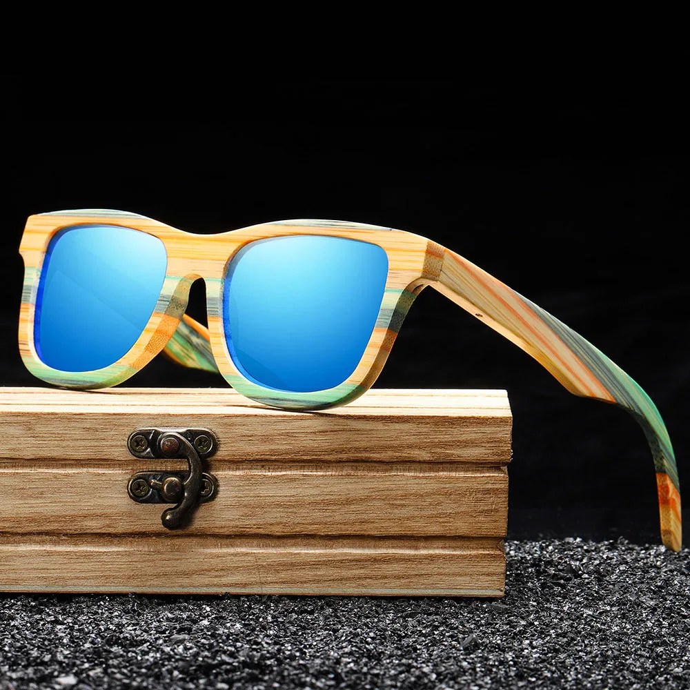 

High quality square wood frame TAC Polarized lens UV400 bamboo big sunglasses women