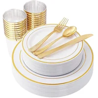 

150pcs Wedding Gold Rim Design Disposable Plastic Dinnerware sets