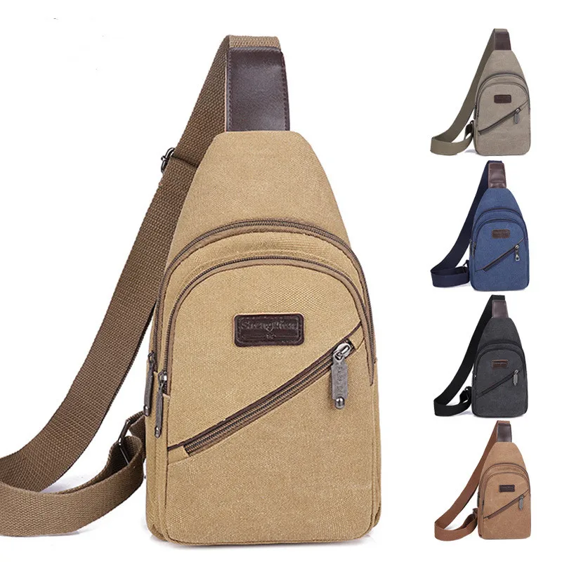 

2021 Men's Chest bag Travel Hiking Cross Body Messenger Shoulder Solid Men Canvas Bag, Customized color