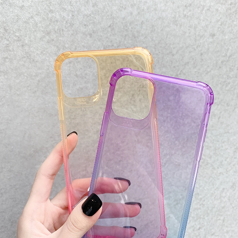 

For iPhone 12 Case Rainbow Thicken Gradient Shockproof Bumper Phone Case For iPhone 12 11Pro Max Soft TPU Transparent Back Cover, Mix colors