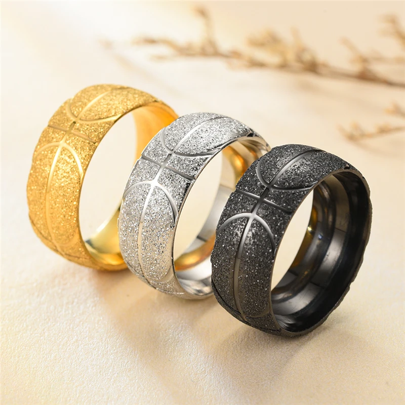 

2022 New Trendy Design Men's Stainless Steel Basketball Sports Frosted Rings Jewelry Best Price