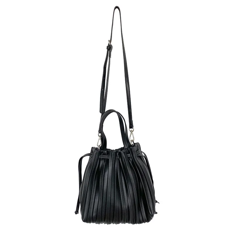 

High Quality PU Leather Handbag Fashion Wrinkle String Bag Crossbody Bag for Women Soft Wrinkled Ladies Handbags, Black