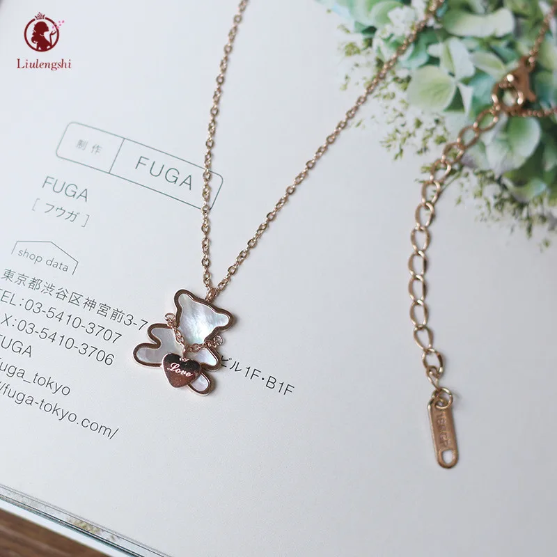 

New Design Cute Teddy Bear Pendant Necklace Lovely Stainless Steel White Shell Bear Pendant Necklace