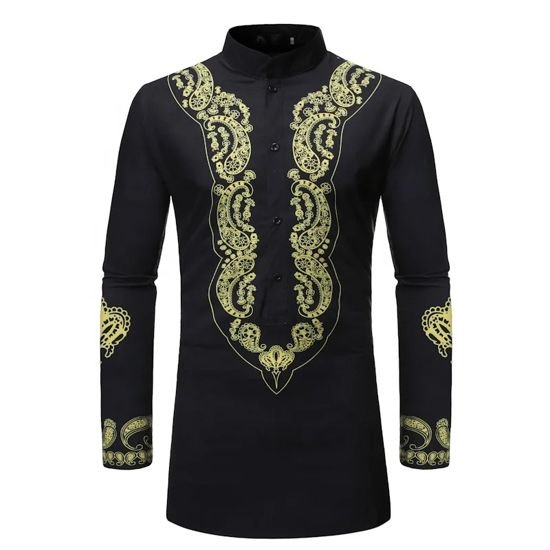 

Custom Printed Long Sleevea Stand-up Collar Dashiki in African Clothing for Men Shirts