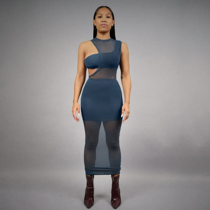 

2021 wholesale new spring stitching mesh leisure three pieces set dress women, Shown