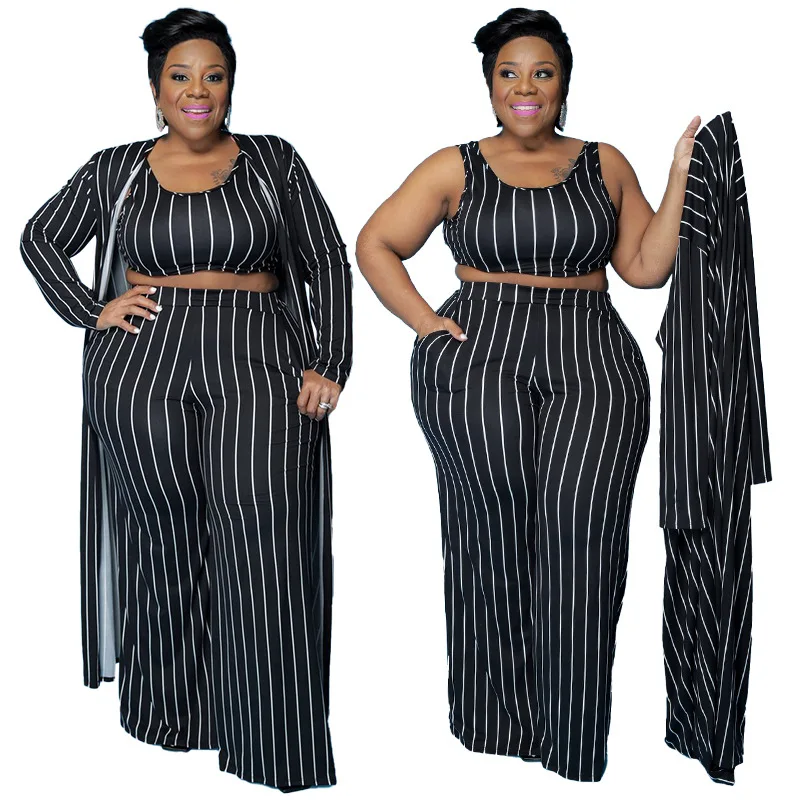 

New arrival autumn's new women's stripe commuter three-piece suit outfit set plus size women fall clothes clothing, Different color