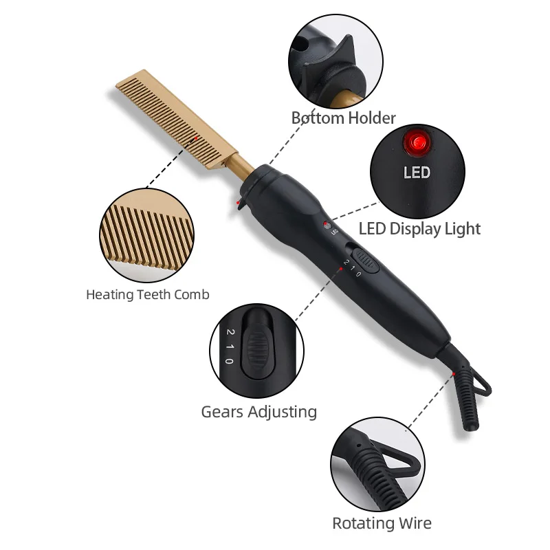

Wet and Dry Use Hair straightener brush Curling Iron comb straightening comb Electric gold copper hair straightener hotcomb