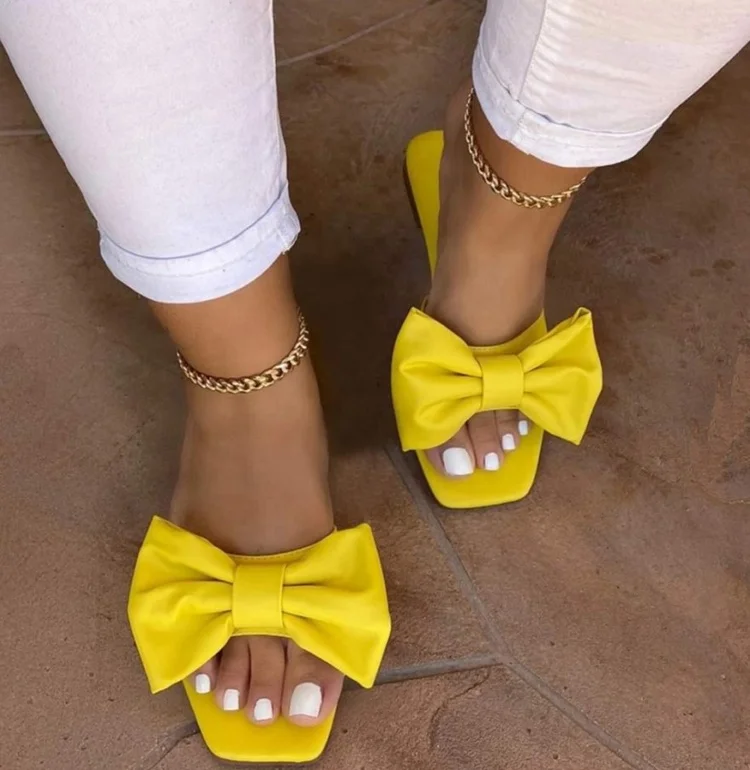 

Custom LOOG Women Flat Slippers Bow Knot Slides Low Heel Flat Shoes Beach Slippers Summer Women Sandals