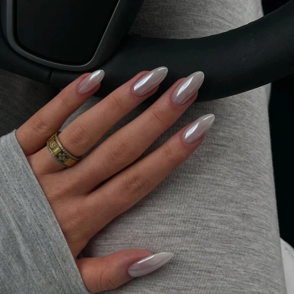24 Pcs Coated White Solid Color Nail Extensions Short Almond Nude Acrylic Press on Nails Customize False Nails 3493