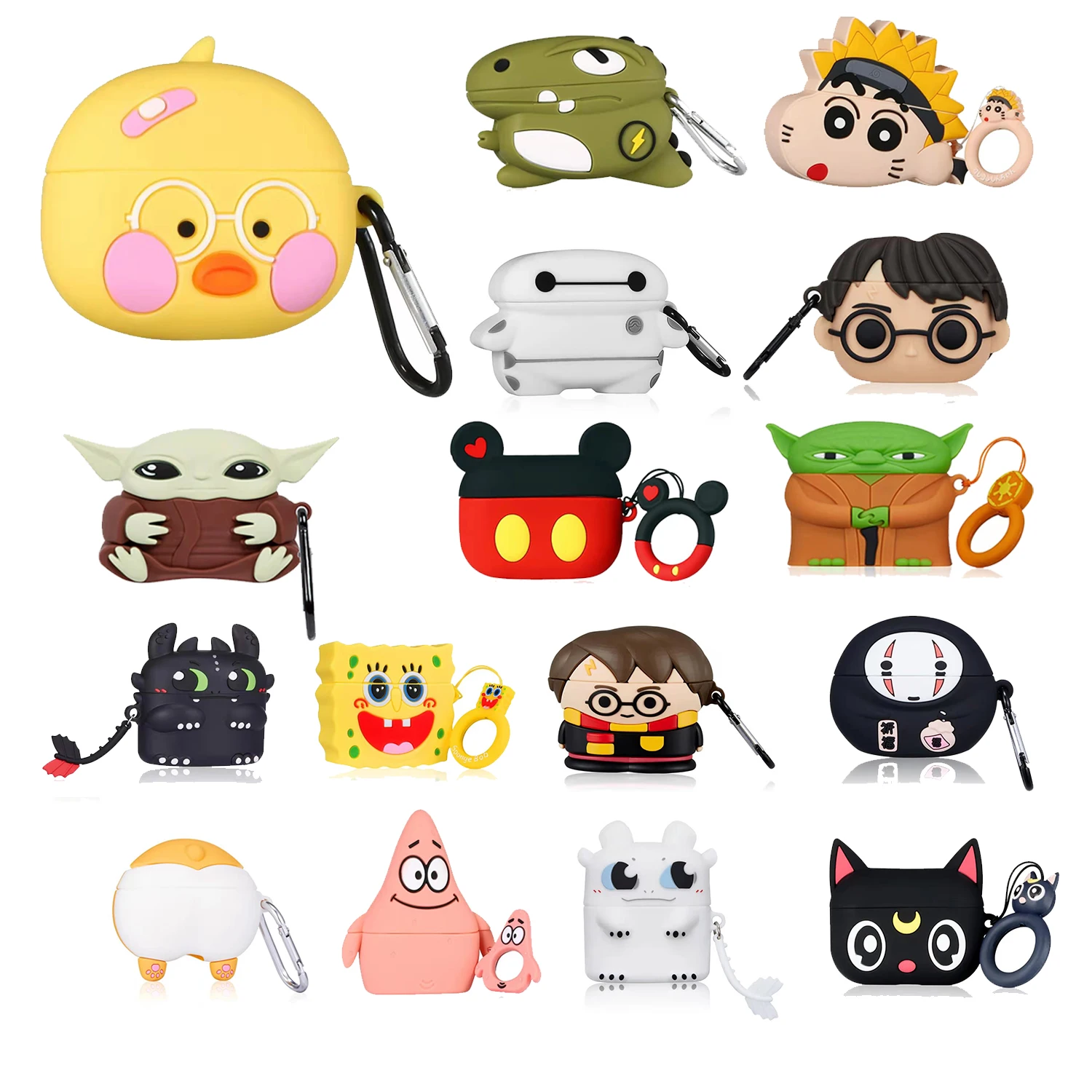 

2021 Unique Ape Mickey Silicone for Air pods Cover Fashion Anime Headphone Case with Keychain Design Yoda for Airpod Case, Multiple colors