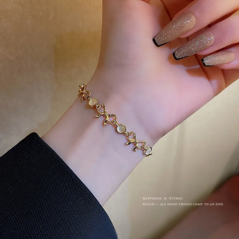 

New Design Fine Gold Plated Adjustable Opal Bow Shape Bracelets&Bangles Jewelry