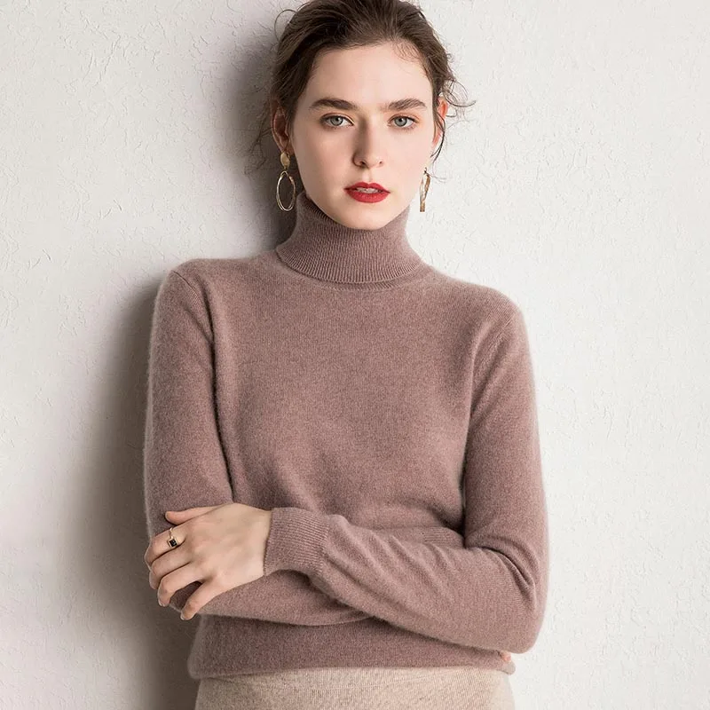 

2020 New Autumn Winter Warm Women Slim Gray Turtleneck 100% Pure Wool Cashmere Knitwear Sweaters//, Customized color/black/gary/other