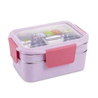 

Cartoon Double Layer Bento Box School Food Container Stainless Steel Lunch Box for Kids