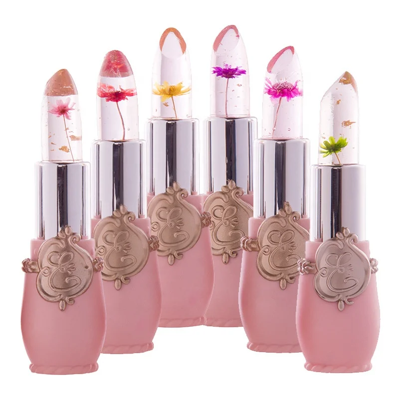 

Pack of 6 Crystal Flower Jelly Lipstick With Flower Lip Balm Lips Moisturizer Magic Temperature Color Change Organic Lip Gloss, Single-color