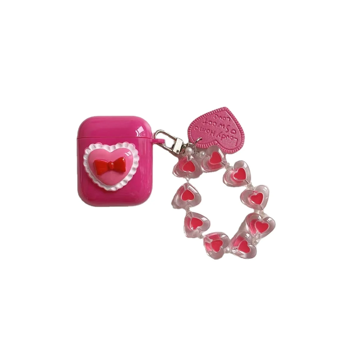 

Factory Direct Sales Modern Style Beautiful Heart-shaped Bow-knot Style Earphone Box, 3 colors