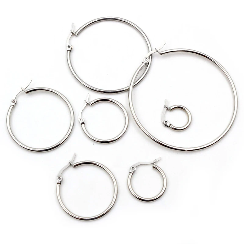 10pcs 15-55mm Stainless Steel Earrings Loop Hoops Open Earring Hooks Base Ear Ring Circle Diy Jewelry Findings Accessories