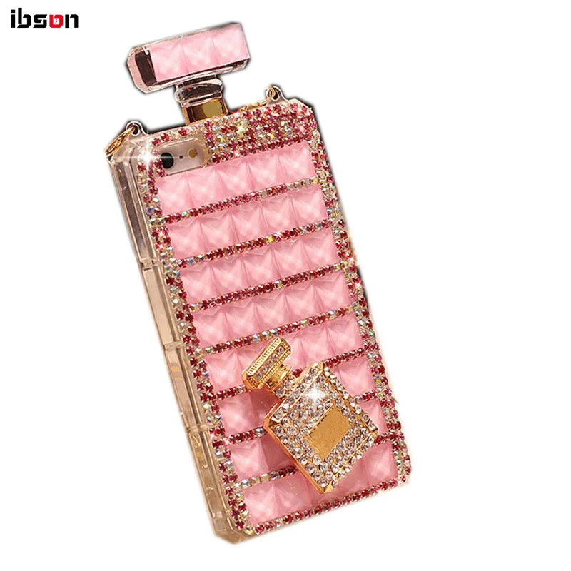 

Cute Cell Phone Cases Diamond Perfume Bottle Shaped TPU Cover with Chain for iPhone 7 8Plus 11 12 Pro Max XR, Purple,white, blackwith, pink