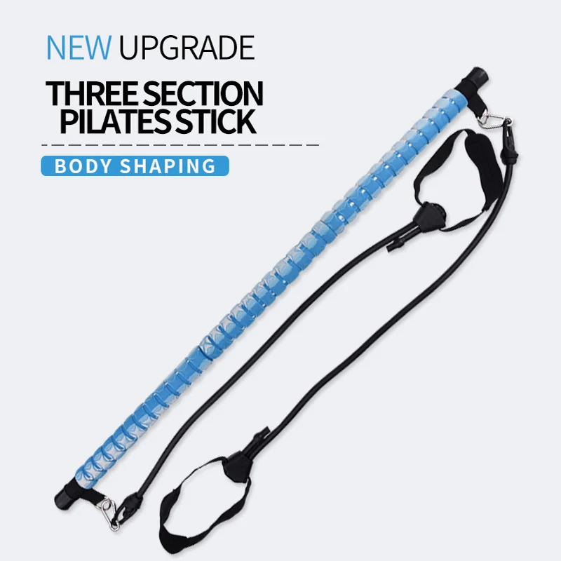 

Pilat Bar With Foot Strap Pilates Stick Portable Adjustable Yoga 3 Section Pilates Bar, Blue