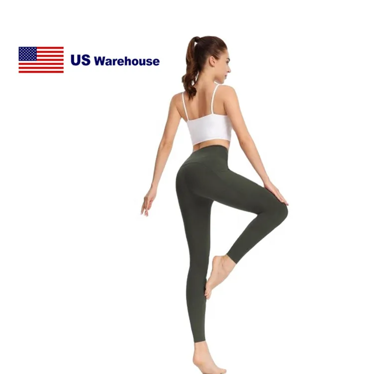 

Nylon Spandex USA STOCK Fast Dispatch Women Yoga Sports Legging Solid Full Length Pants for Workout Running with 4 Pockets