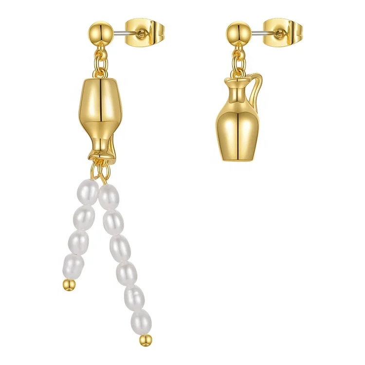 

Latest High Quality 18K Gold Plated Brass Jewellry Bottle With Natural Pearl Earrings E211231