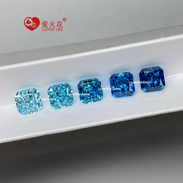 

artificial gemstones cz zircon stone 4K ice crushed cut square octagon cut aquamarine blue color synthetic cubic zirconia
