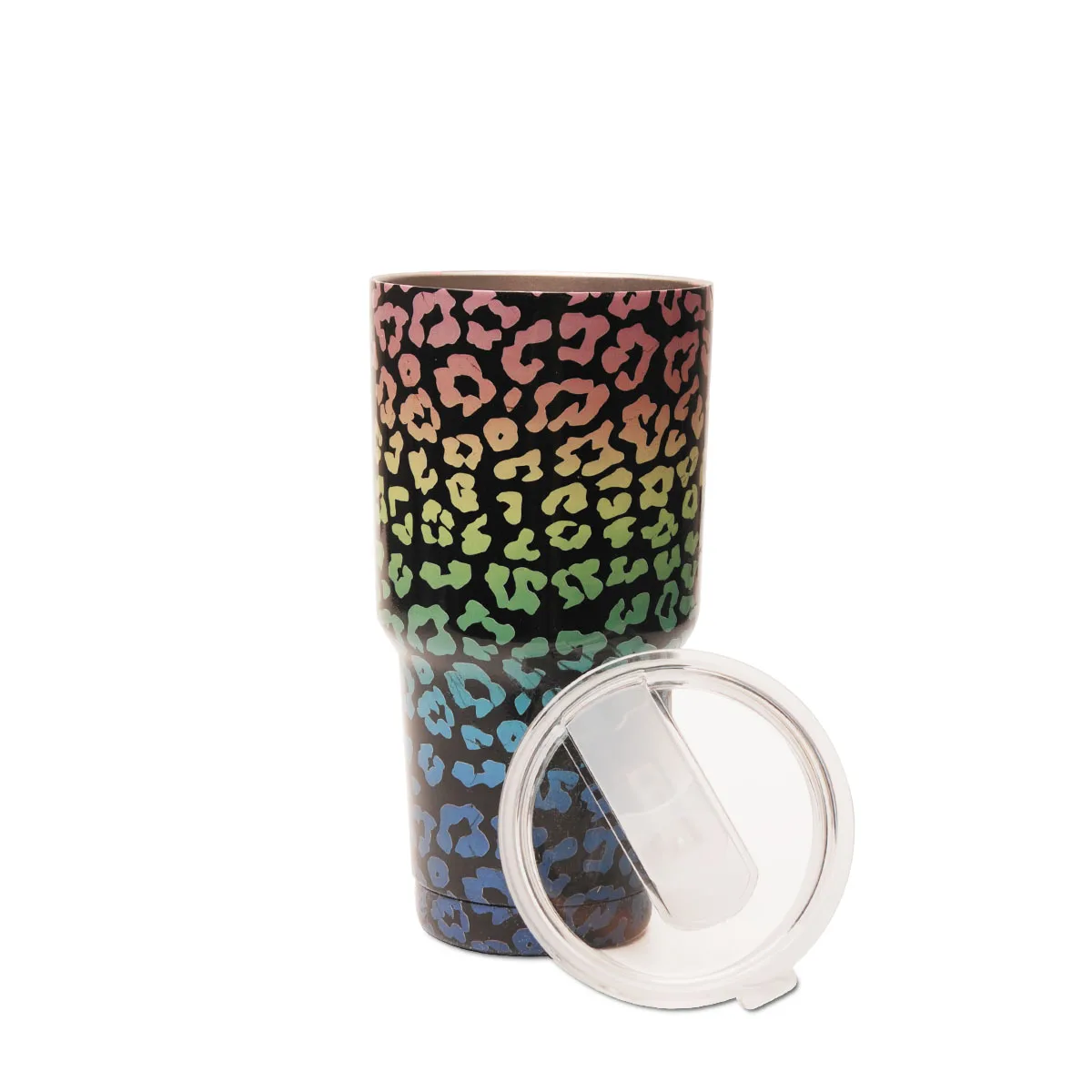 

Free Shipping  Leopard Printed Coffee Travel Car Cups Stainless Steel Vacuum Tumbler with Lid, Rainbow leopard