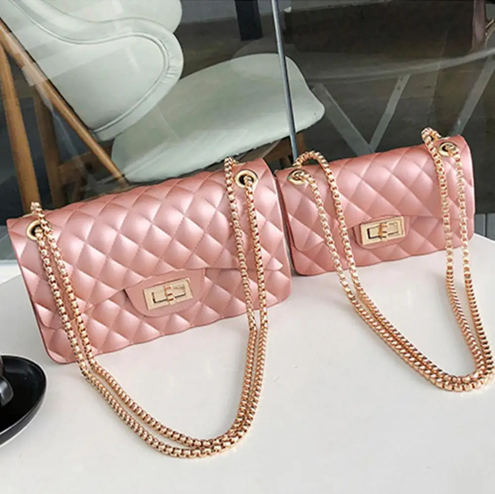 

2021 Women Pure Color Chain Matt Frosted Lock Jelly Handbags Small Crossbody Bag