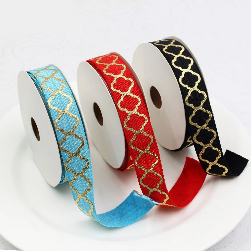 

Custom Bronzing Printed Fold 1.6cm Elastic Ribbon For Hair Tie Wholesale, 8 colors