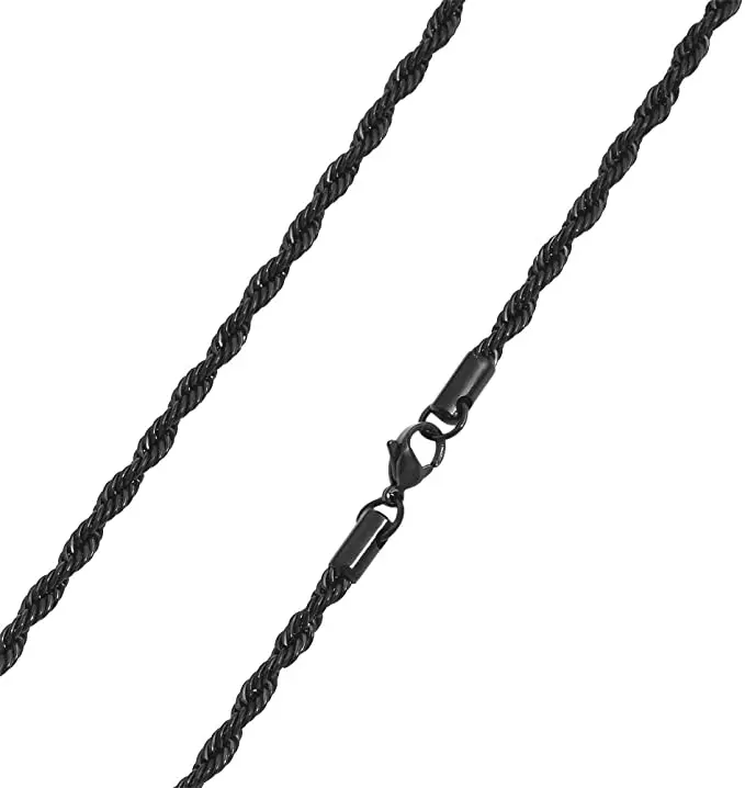 

Black 4MM Stainless Steel Rope Chain Necklace for Men Women,16-36 inches