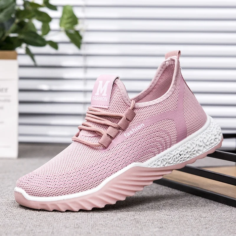 

pink women sport shoes for women new styles knitted breathable fashion couple shoes casual, Oem