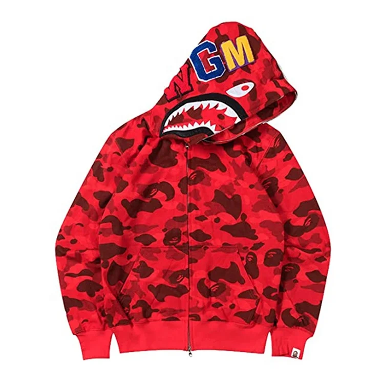 

Custom logo shark hoodies unisex men hooded sweatshirts camouflage 3d printing embroidered full face zip up hoodie, Custom colors