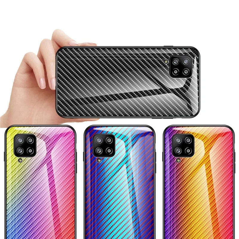 

Gradient Tempered Carbon Fiber Pattern Glass Phone Case for Samsung A42, Colors optional