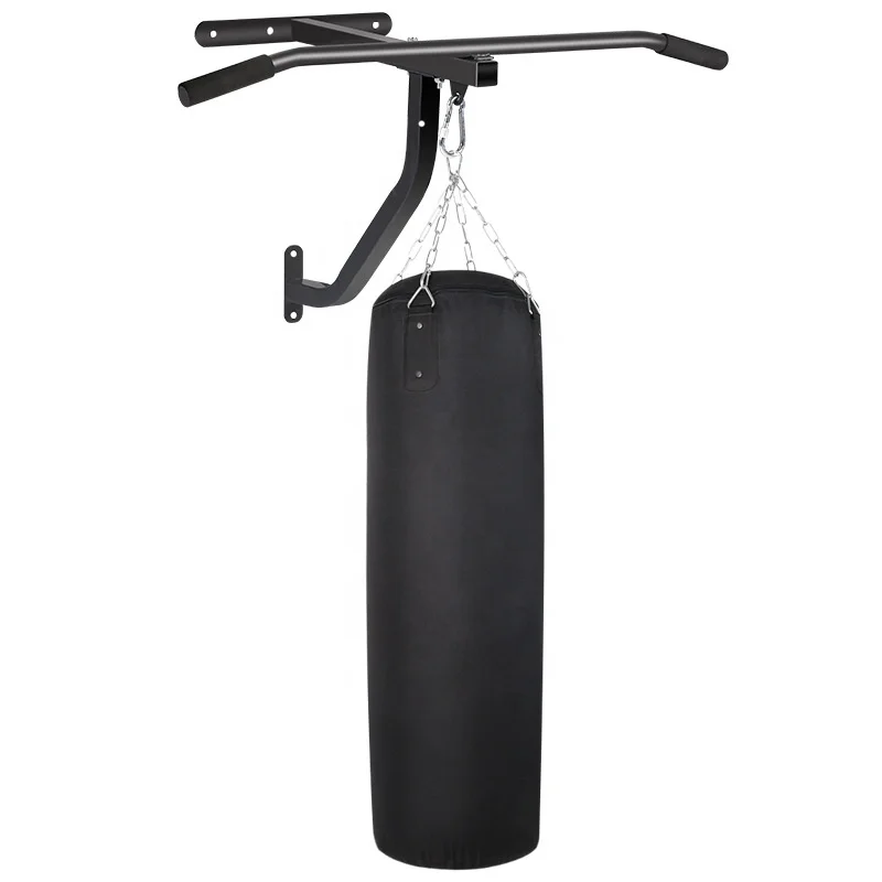 

Wellshow Sport Home Wall Mounted Pull Up Bar Sandbag Boxing Bracket Stand Punching Heavy Bag Kicking Hanger, Black