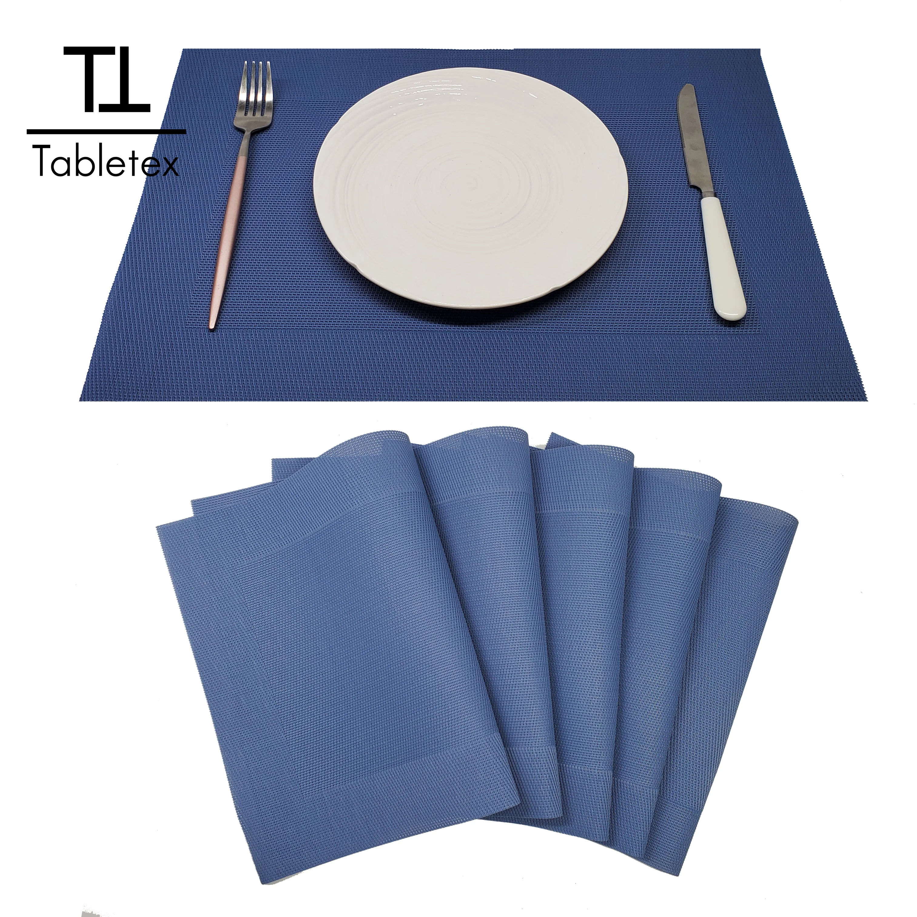 

Tabletex Waterproof Blue Placemats Crossweave Woven Vinyl Laminated Table Mat Easy to Clean Heat Resistant Wipeable Placemats, Could be any color