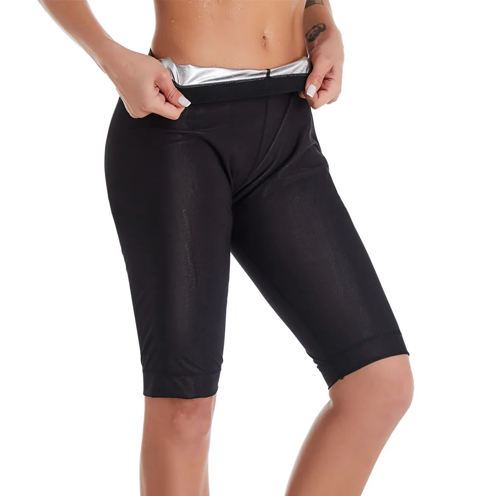 

Silver coated Sports sauna suit women sweat thigh trimmer leg shaper slimming, Black