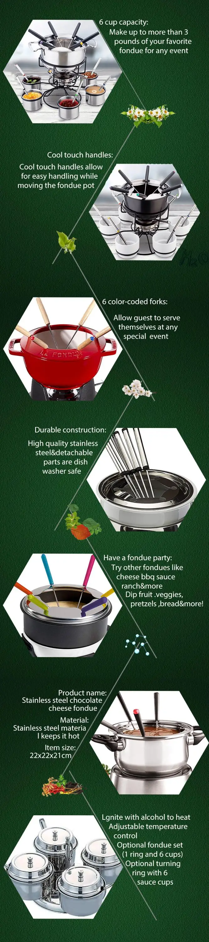 Chinese supplier wholesale Melting Pot fondue set chocolate For Cheese