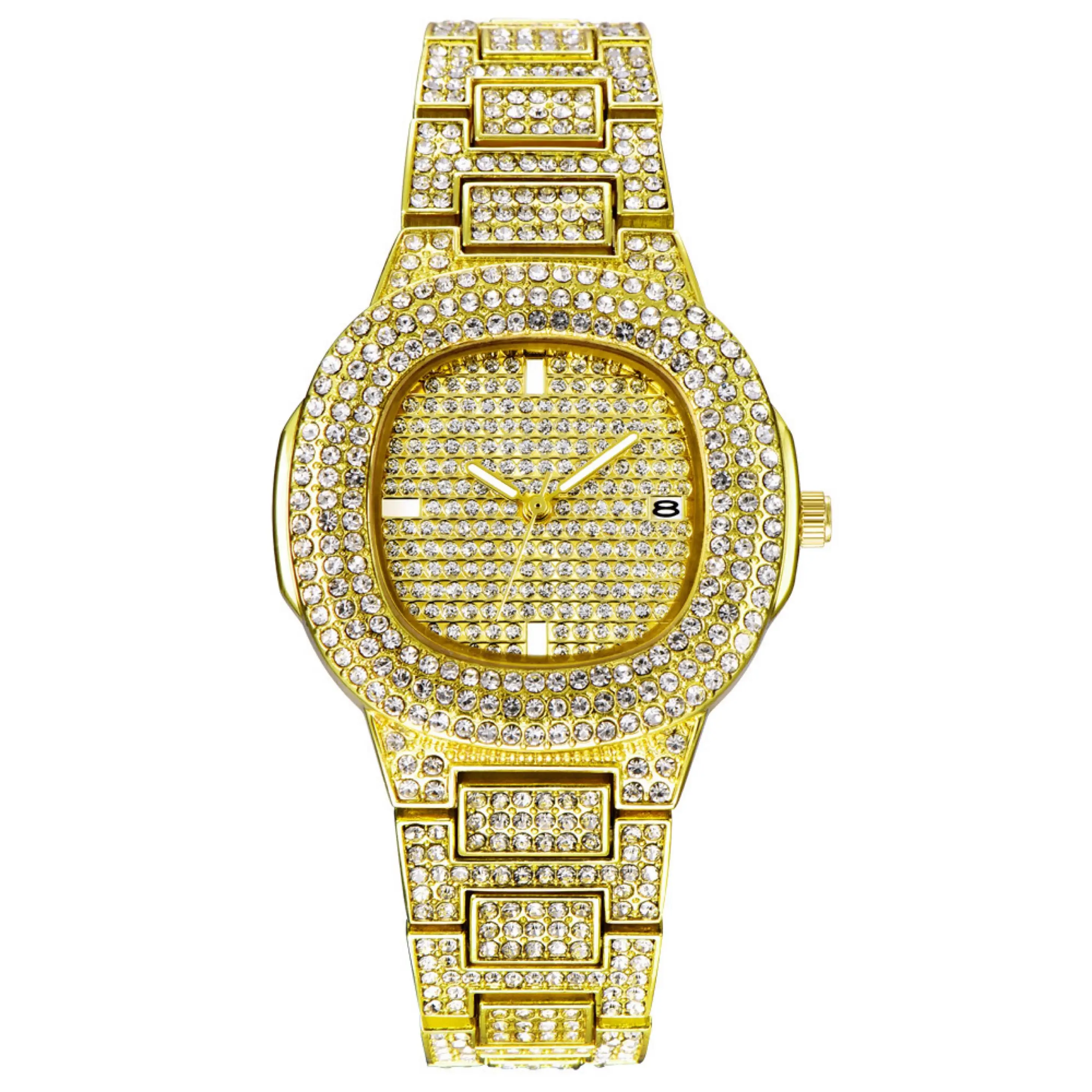 

Iced Out Full Diamond mens chronograph watches roles gold luxury diamond watches men bracelet hip hop iced out watch mens