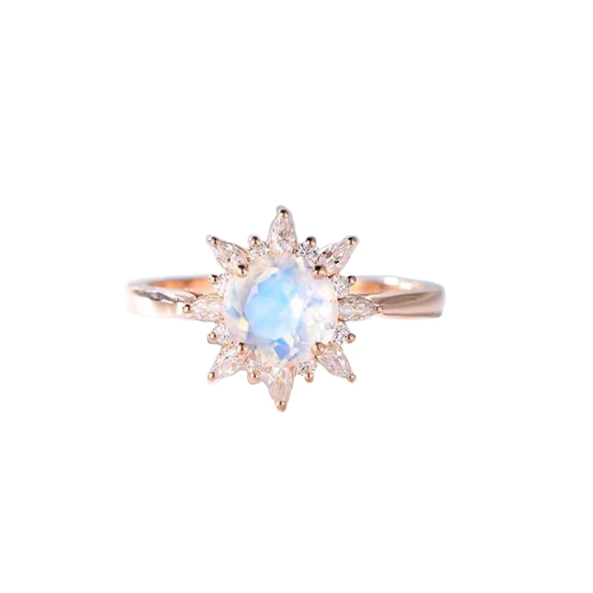 

925 Sterling Silver Blue Moonstone Jewelry Rose Gold Round Moonstone Ring Cluster Moonstone Rings