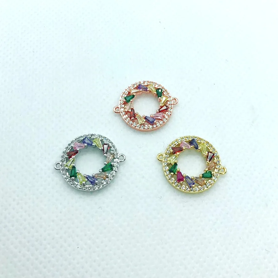 

Multicolor CZ Micro Pave Round Charm Connector Cz Inlay Jewelry Component Wholesale