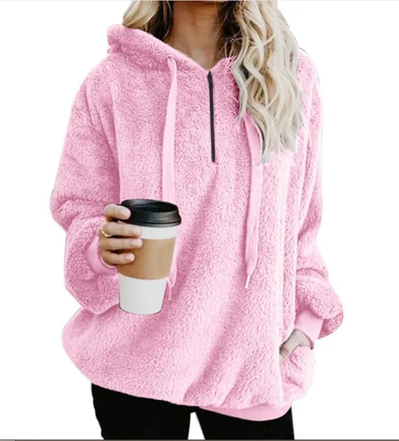 

2021 Hight Quality 280gsm Heavy Fabric Oversized Sherpa Wool Fluffy Hoodies Sweatshirt For Women