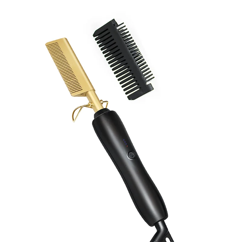 

Multifunctional Straightener for Men Long Beard Anti-Scald Hair Curler Comb Mini Hair Straightener Brush, Gold