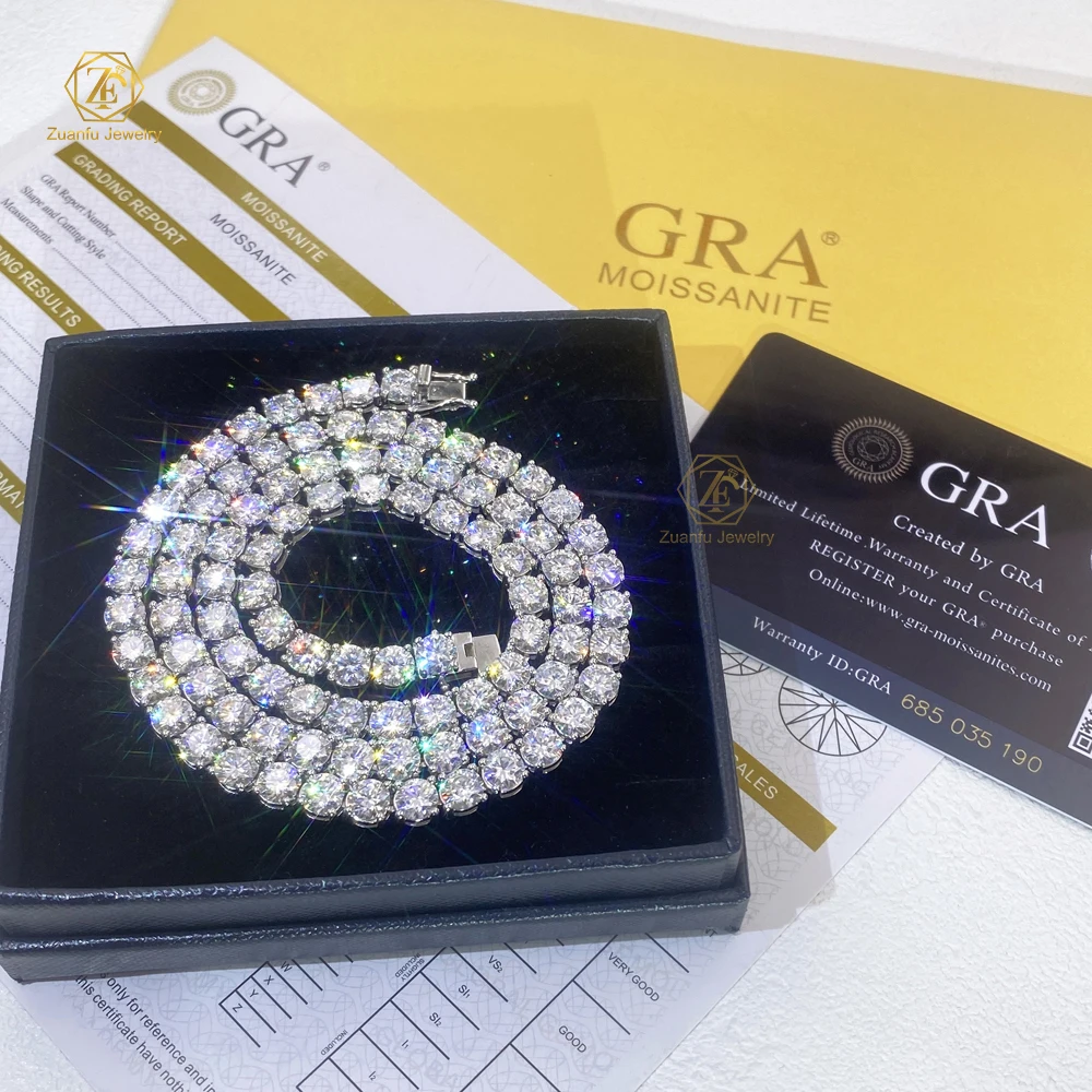 Wholesale Hip Hop 925 Sterling Silver VVS Moissanite Diamond White Gold Cluster Tennis Chain Bracelet Necklace for Men Women