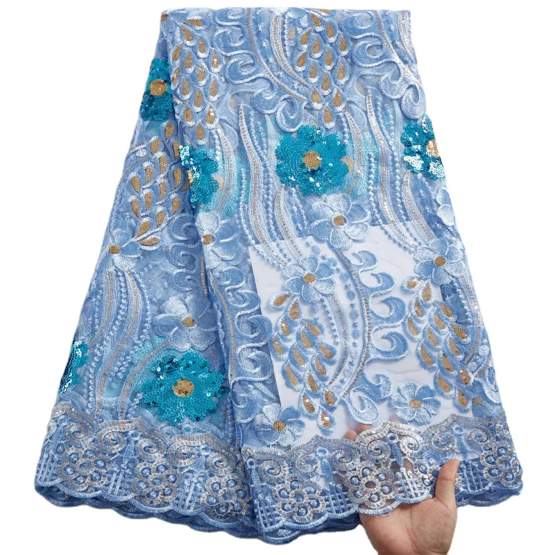 

African Lace Fabric 2021 Embroidery Handmade Sequins French Lace Fabric Soft Milk Silk Mesh For Wedding Party Sew 2427, Multi colors available