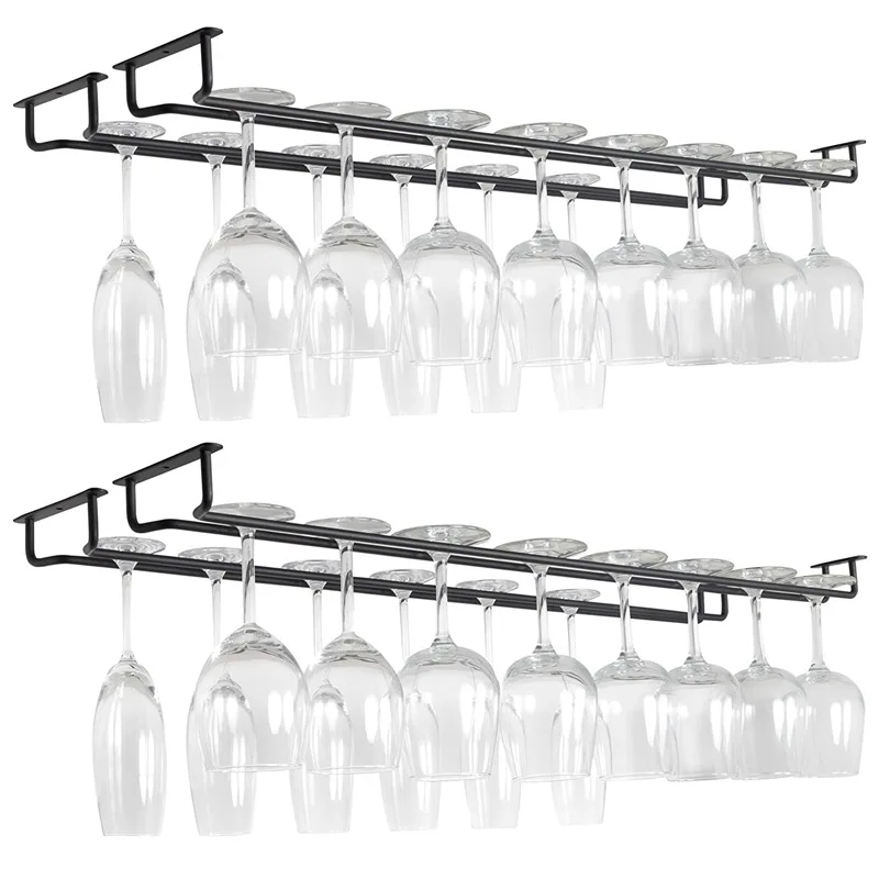 

Hanging glass cup holder kitchen upside down goblet storage rack home wine cabinet bar hanging wine glass holder, White, black