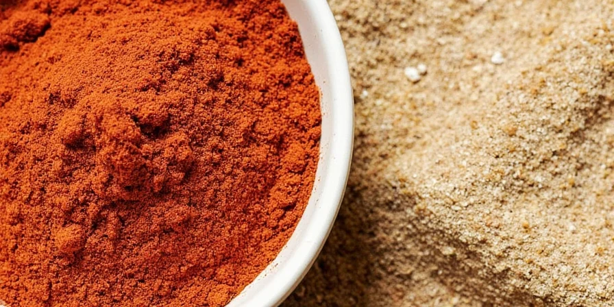 Glass jar of homemade baharat on a spice rack