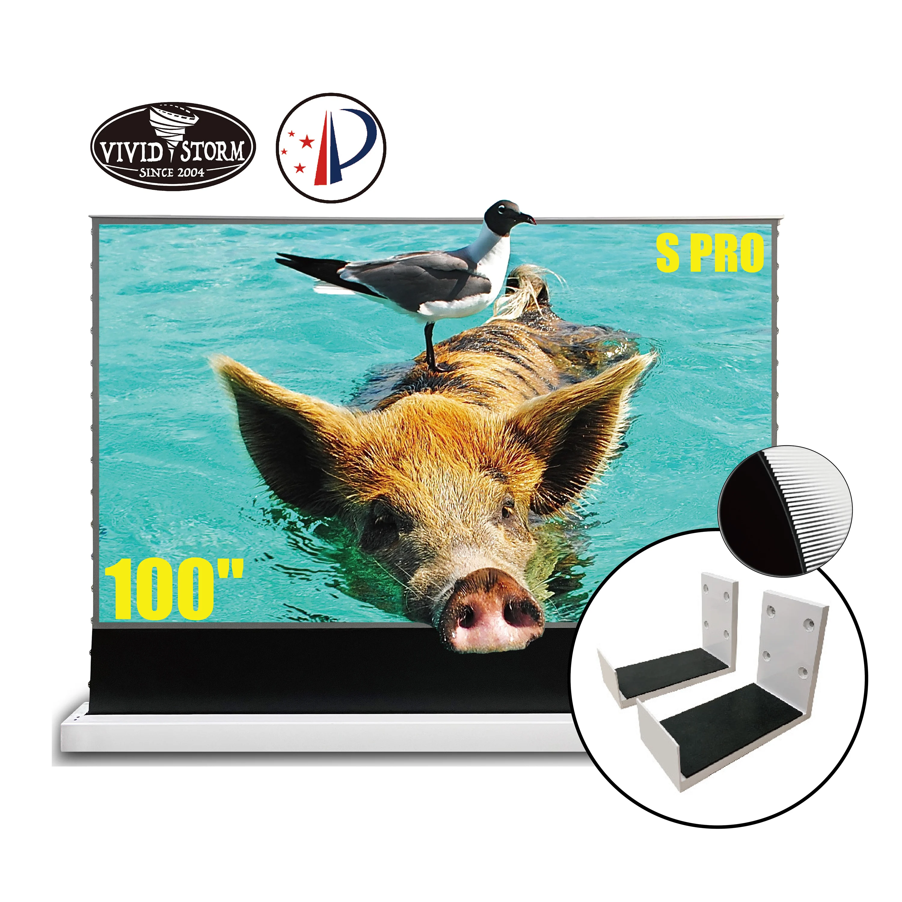 

S Pro 100 "16:9 ALR 4K TV Tension smart floor rising ALR projection screen and wall mounting bracket