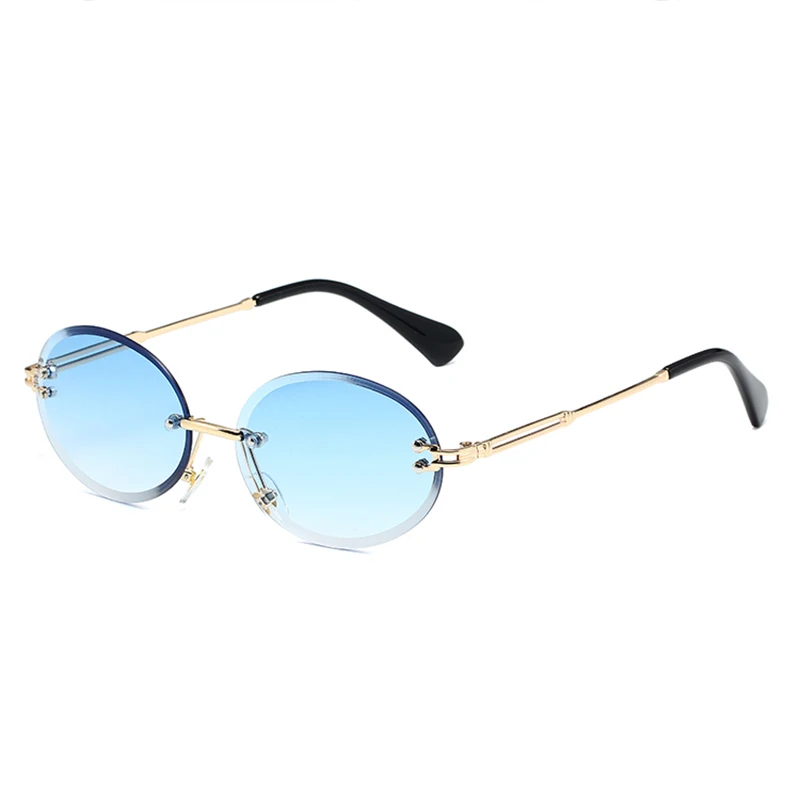 

New rimless frames sunglasses ladies oval gradient shades metal frame sunglasses luxury designer sunglasses 2021, Gold,silver