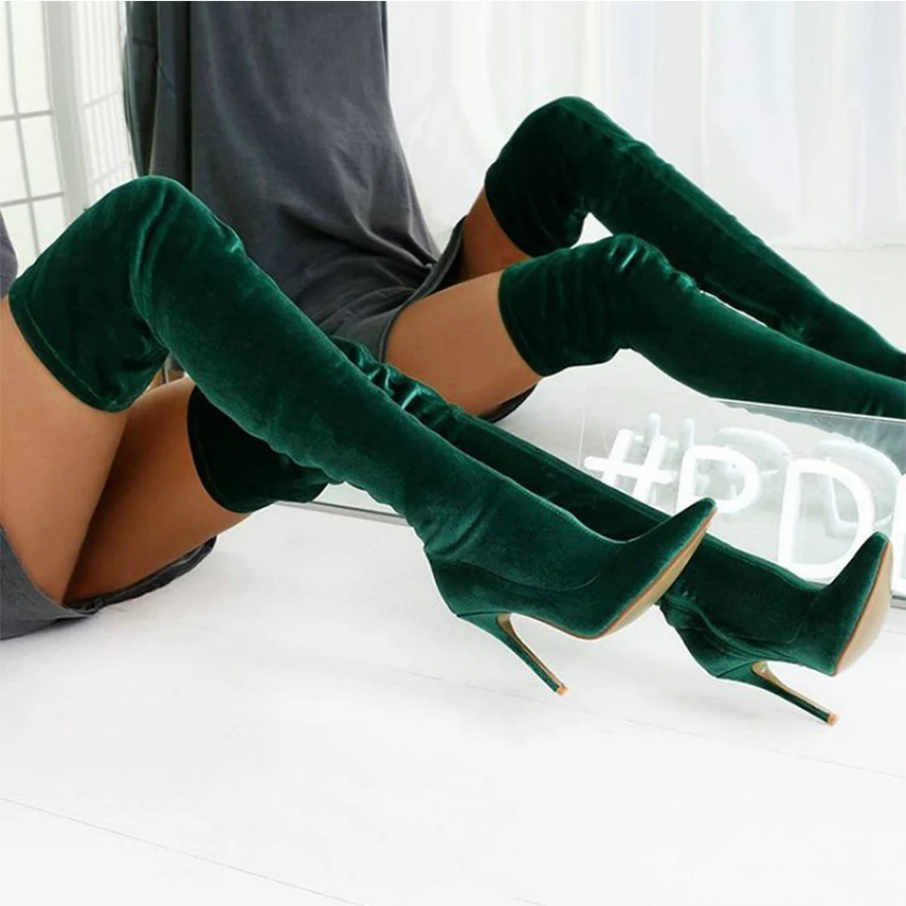 

Superstarer Women Faux Suede Thigh High Boots Fashion Wholesale Winter Green Suede Over Knee Boots for Women, Red,green,blue,black