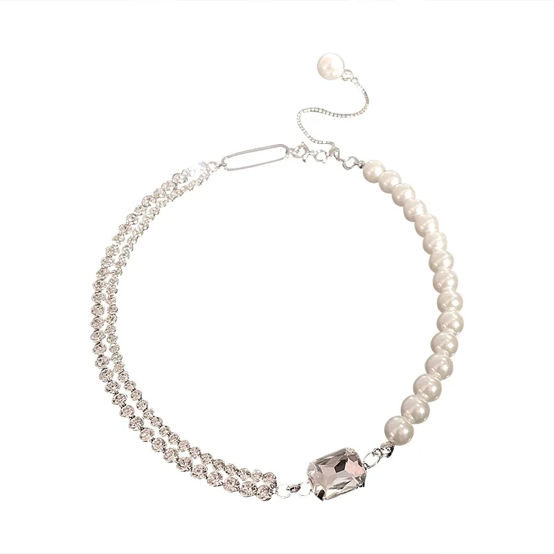 

Hainon Wholesale necklace Unique Silver plated zircon chokers Chain Jewelry Pearl New Design Fashion Necklaces