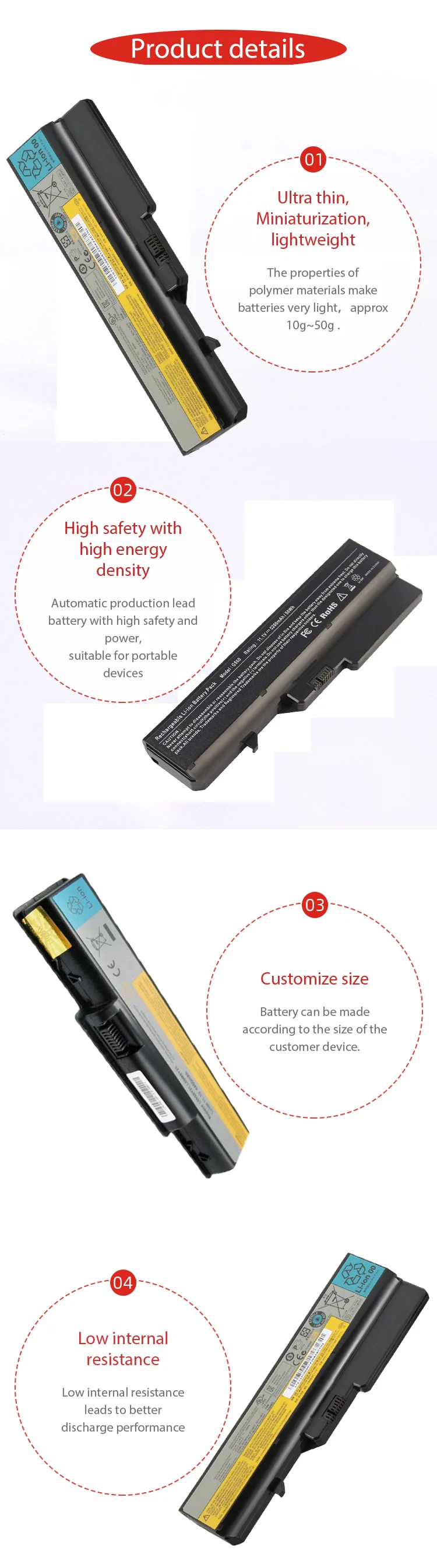 Factory Original Cells Laptop Battery for Lenovo Y450(H)  G460 G460H B450 X220(H) E43(H) Replacement